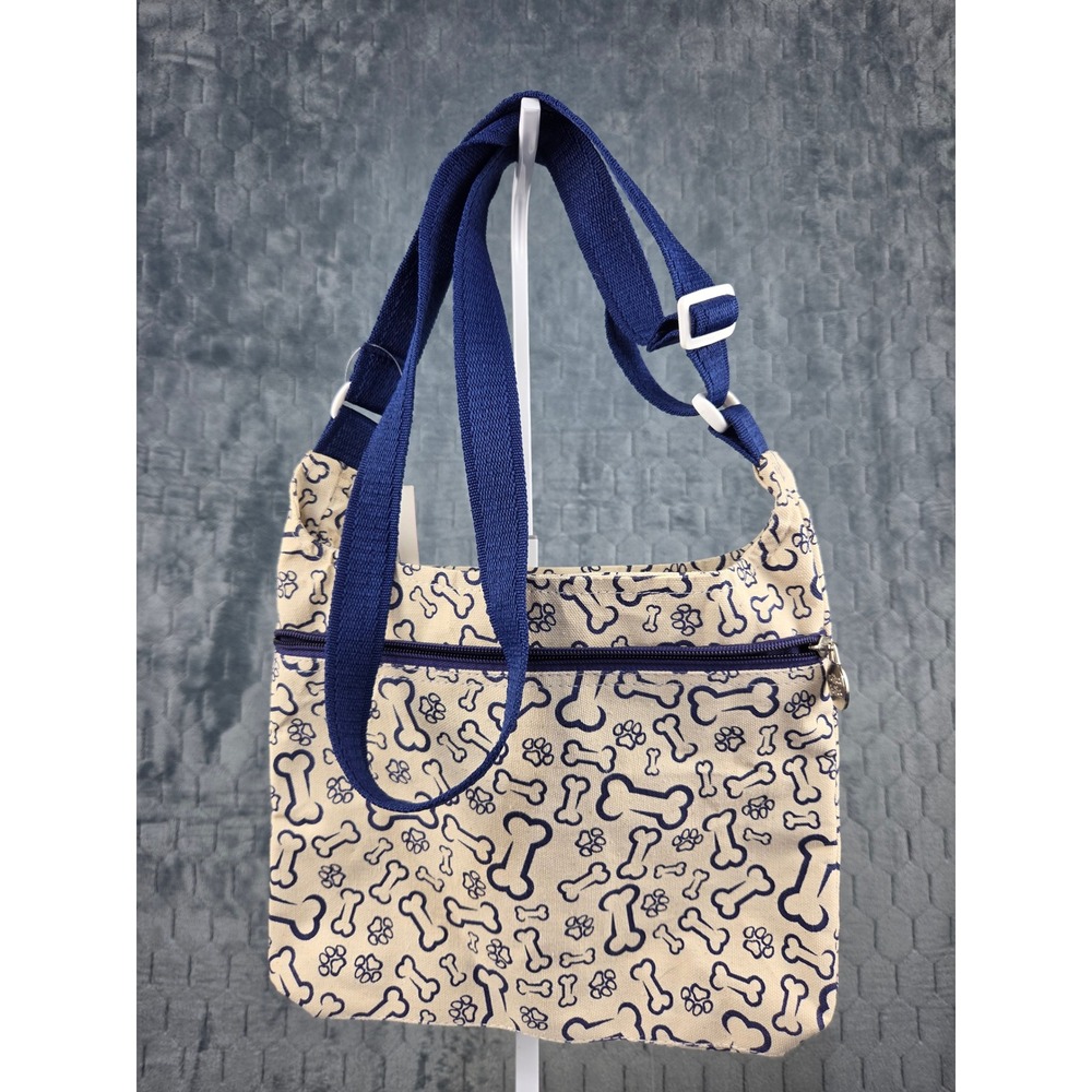 Buckhead Betties Paw Print Hipster Crossbody Bag Navy Blue Dog Bone Canvas New